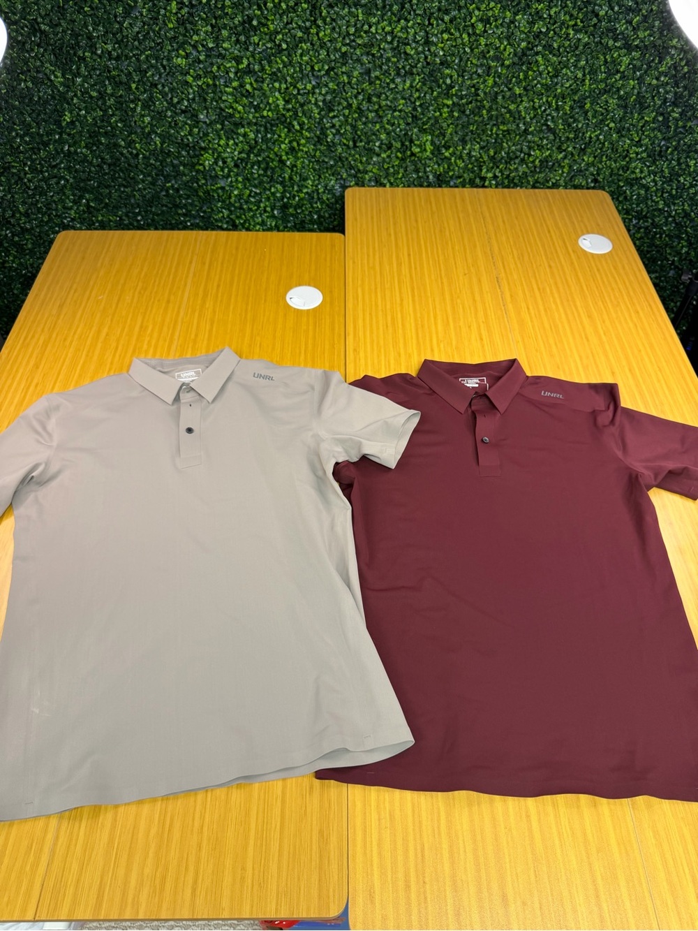 Lot Of 2 UNRL Polo Shirt Maroon Tan Performance Golf Athletic Sz Small